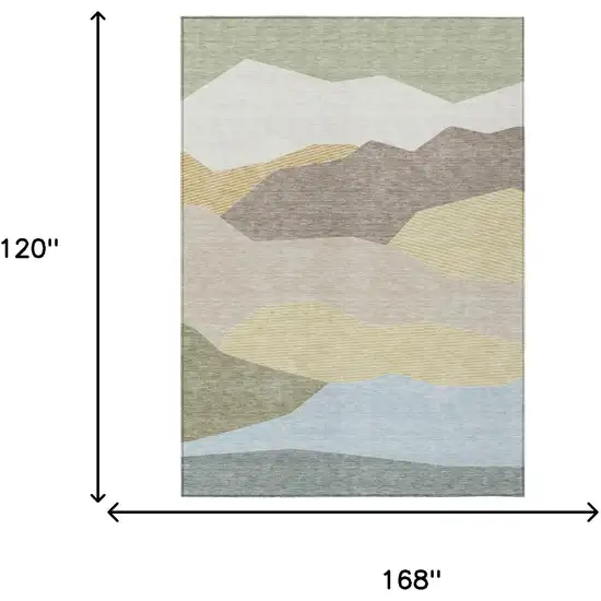 Ivory And Green Geometric Washable Indoor Outdoor Area Rug Photo 6