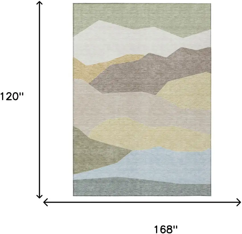 Ivory And Green Geometric Washable Indoor Outdoor Area Rug Photo 6