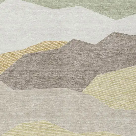 Ivory And Green Geometric Washable Indoor Outdoor Area Rug Photo 2