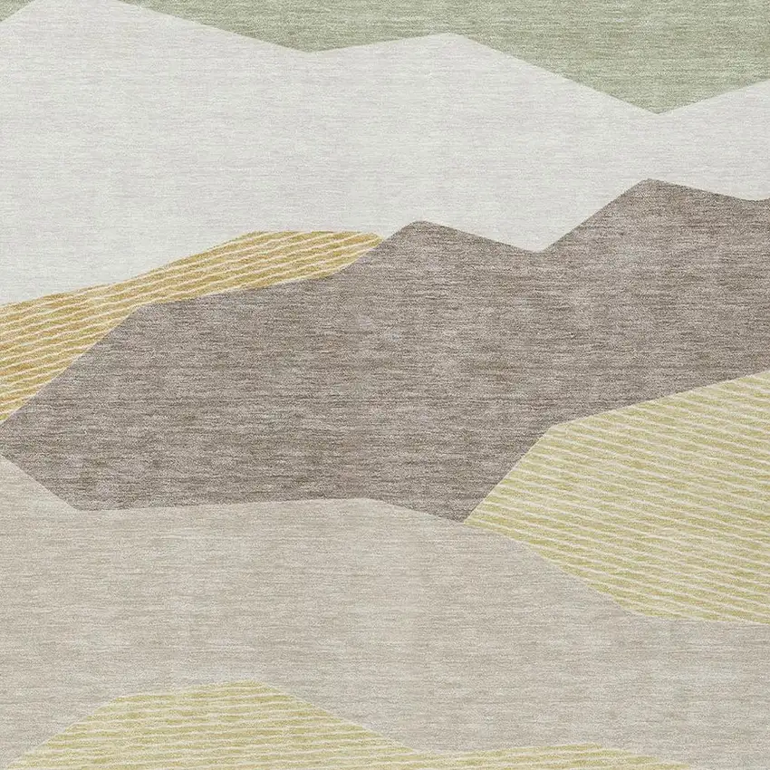 Ivory And Green Geometric Washable Indoor Outdoor Area Rug Photo 2