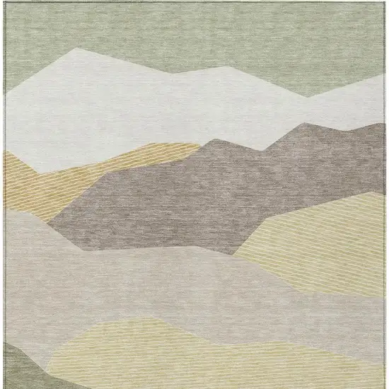Ivory And Green Geometric Washable Indoor Outdoor Area Rug Photo 3