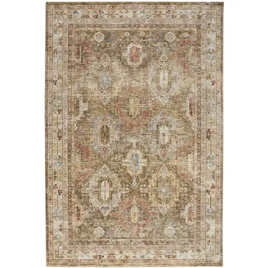 Ivory And Green Medallion Distressed Area Rug Photo 4