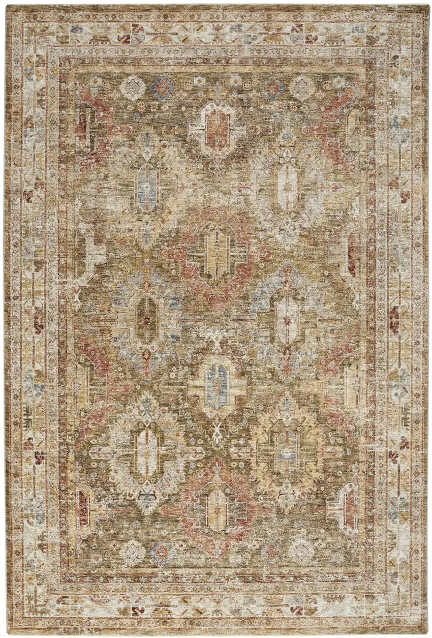 Ivory And Green Medallion Distressed Area Rug Photo 4