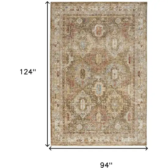Ivory And Green Medallion Distressed Area Rug Photo 3