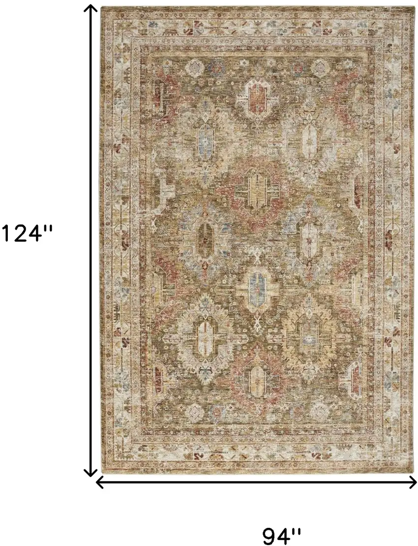 Ivory And Green Medallion Distressed Area Rug Photo 3