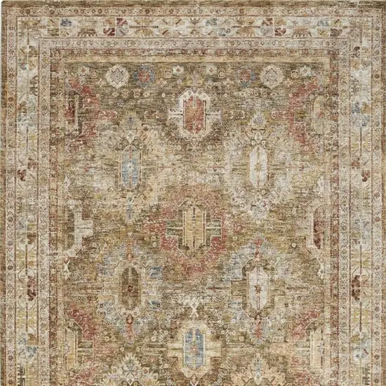 Ivory And Green Medallion Distressed Area Rug Photo 3