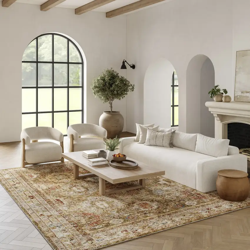 Ivory And Green Medallion Distressed Area Rug Photo 5