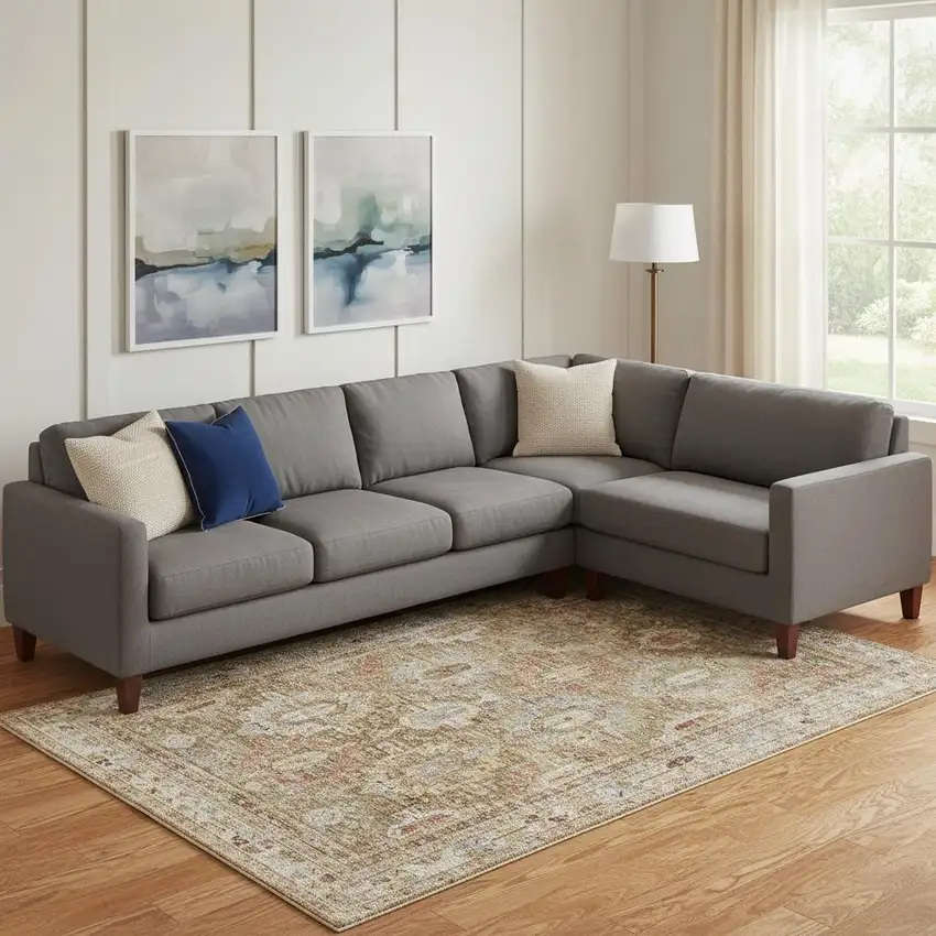 Ivory And Green Medallion Distressed Area Rug Photo 1