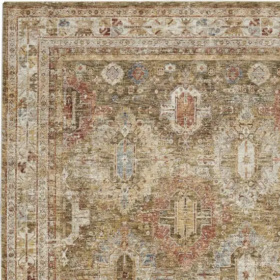 Ivory And Green Medallion Distressed Area Rug Photo 2