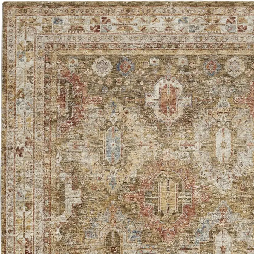 Ivory And Green Medallion Distressed Area Rug Photo 2