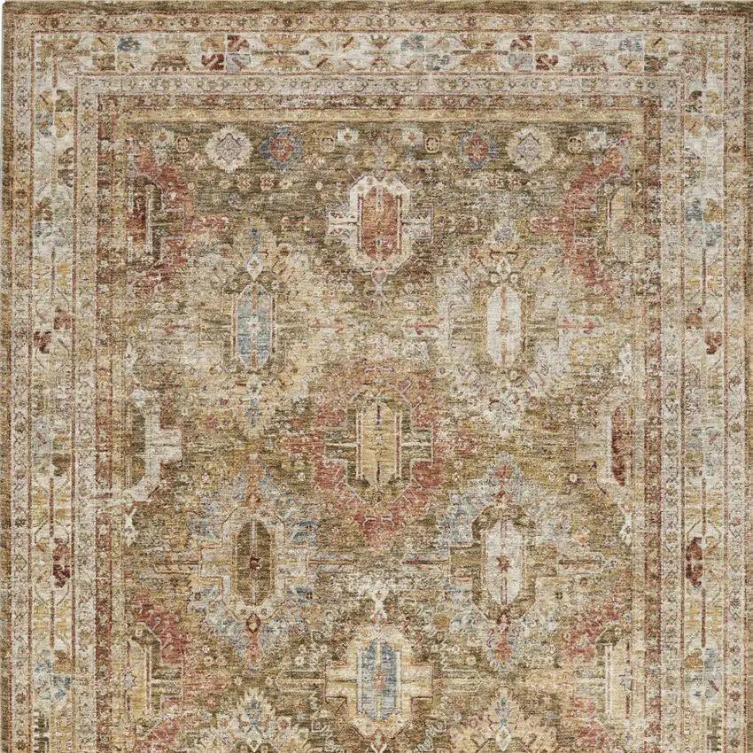 Ivory And Green Medallion Distressed Area Rug Photo 8