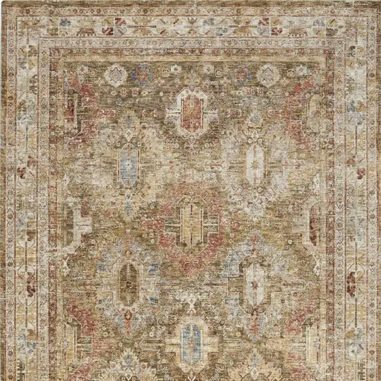 Ivory And Green Medallion Distressed Area Rug Photo 8