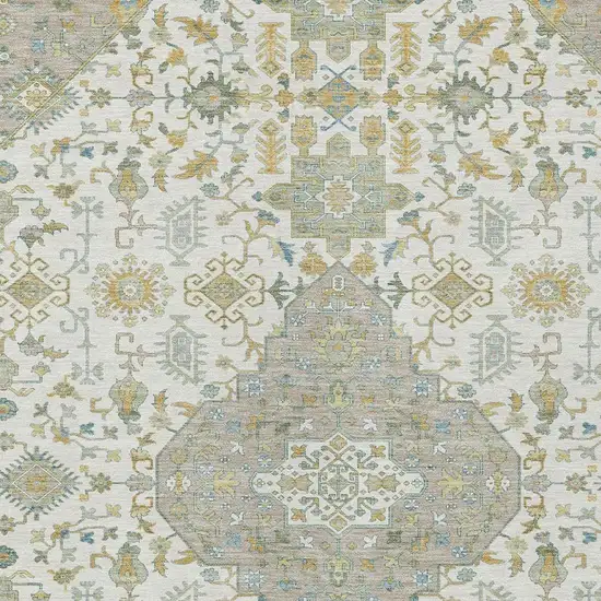 Ivory And Green Medallion Washable Indoor Outdoor Area Rug Photo 3