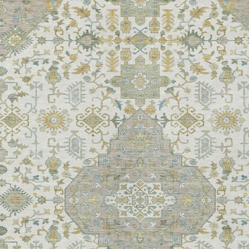 Ivory And Green Medallion Washable Indoor Outdoor Area Rug Photo 3