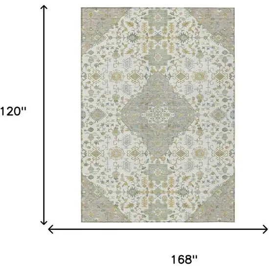 Ivory And Green Medallion Washable Indoor Outdoor Area Rug Photo 7