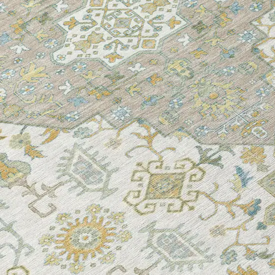Ivory And Green Medallion Washable Indoor Outdoor Area Rug Photo 6