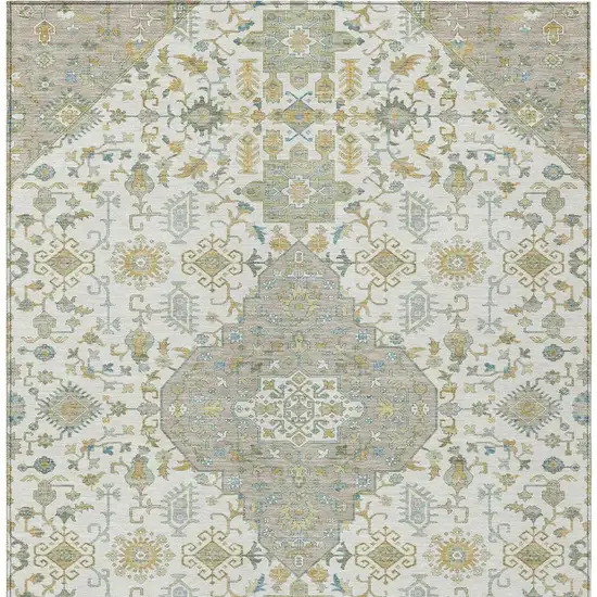 Ivory And Green Medallion Washable Indoor Outdoor Area Rug Photo 4