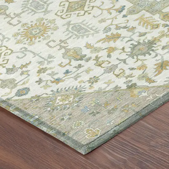 Ivory And Green Medallion Washable Indoor Outdoor Area Rug Photo 5