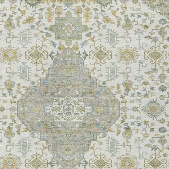 Ivory And Green Medallion Washable Indoor Outdoor Area Rug Photo 3