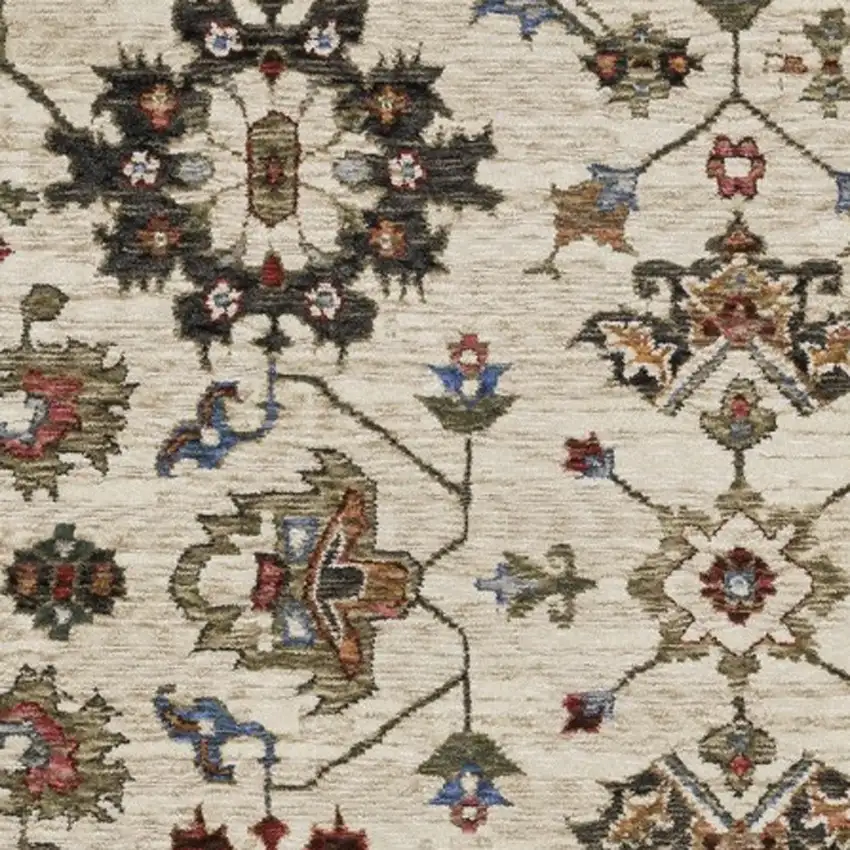 Ivory And Green Oriental Area Rug With Fringe Photo 5