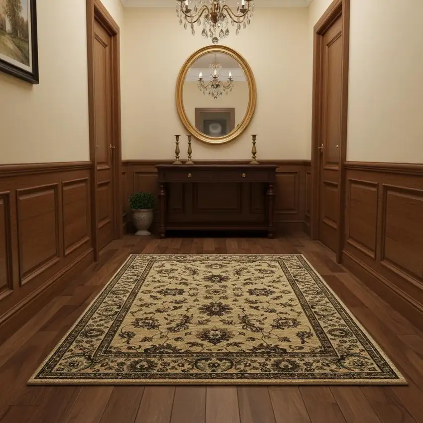 Ivory And Green Oriental Area Rug Photo 2