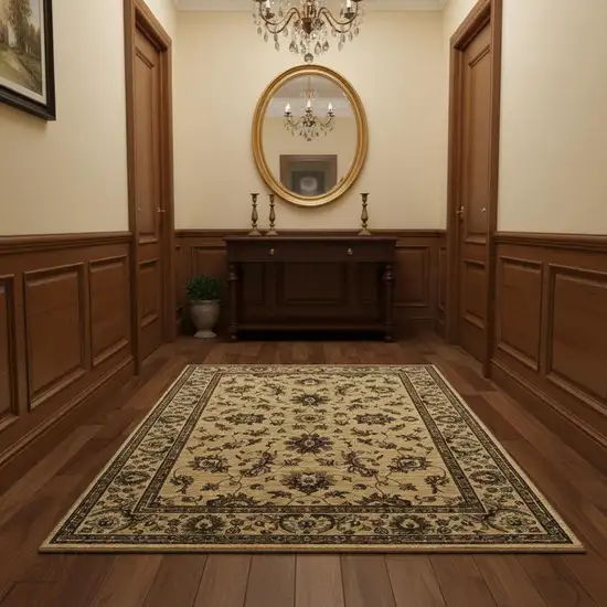 Ivory And Green Oriental Area Rug Photo 2