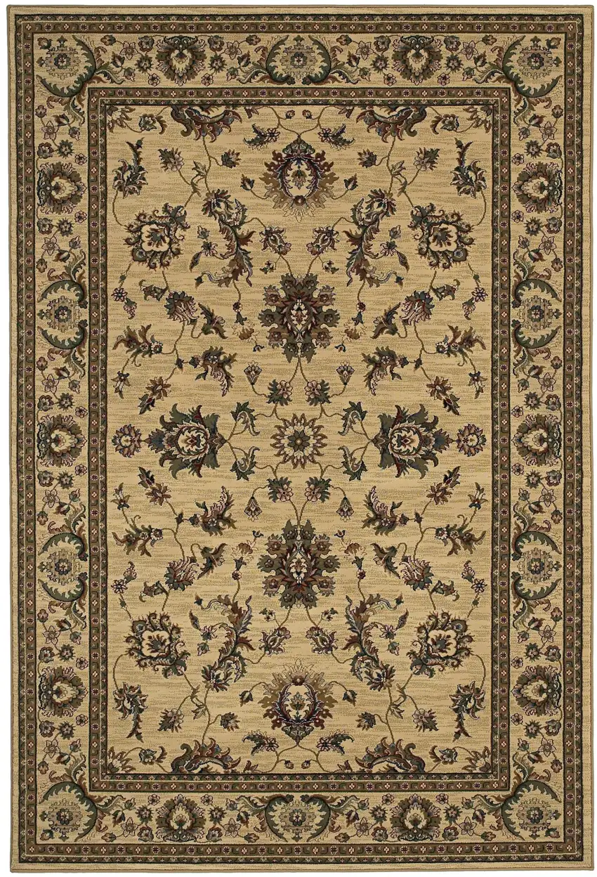 Ivory And Green Oriental Area Rug Photo 3