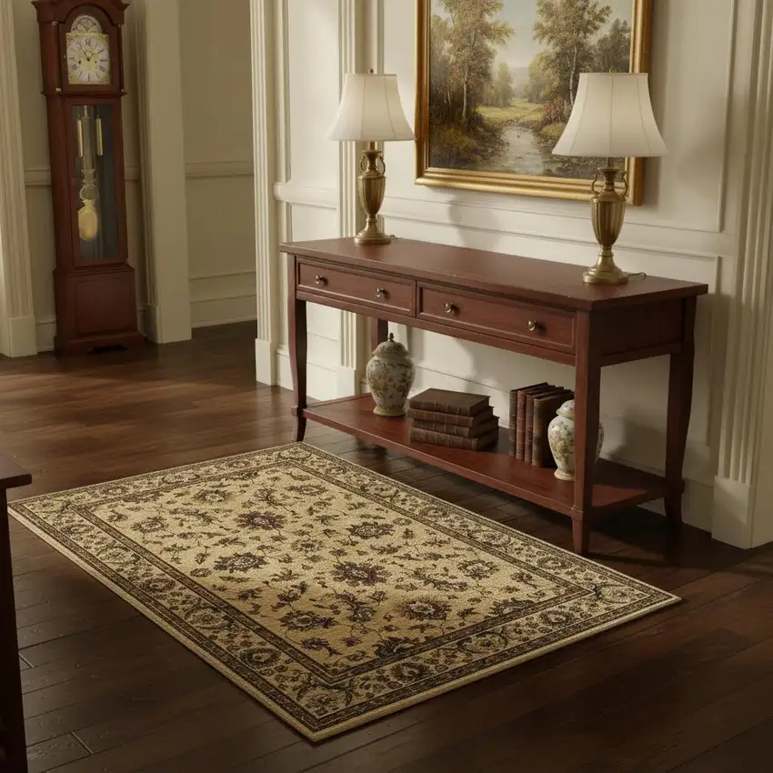 Ivory And Green Oriental Area Rug Photo 1