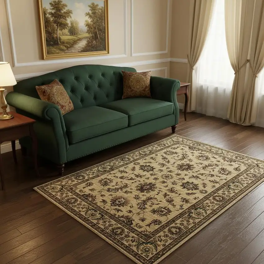 Ivory And Green Oriental Area Rug Photo 1