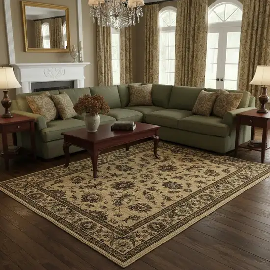 Ivory And Green Oriental Area Rug Photo 1