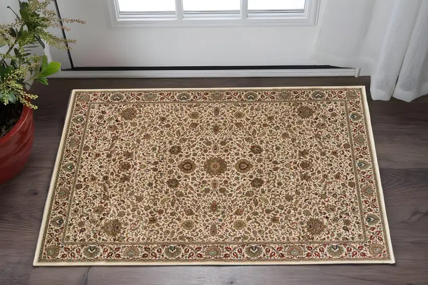 Ivory And Green Oriental Area Rug Photo 1