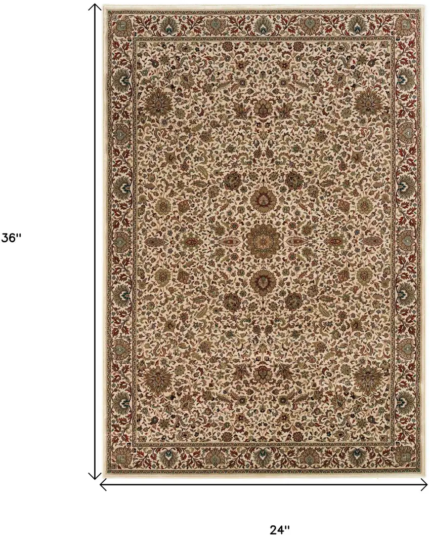 Ivory And Green Oriental Area Rug Photo 3