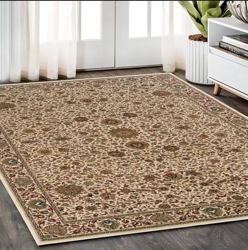 Ivory And Green Oriental Area Rug Photo 1