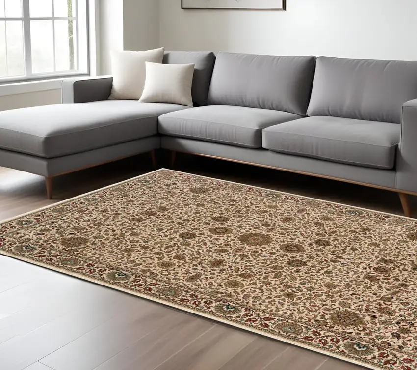 Ivory And Green Oriental Area Rug Photo 1