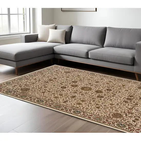 Ivory And Green Oriental Area Rug Photo 1