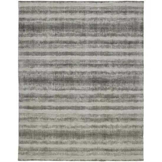 Ivory And Green Striped Hand Woven Area Rug Photo 2
