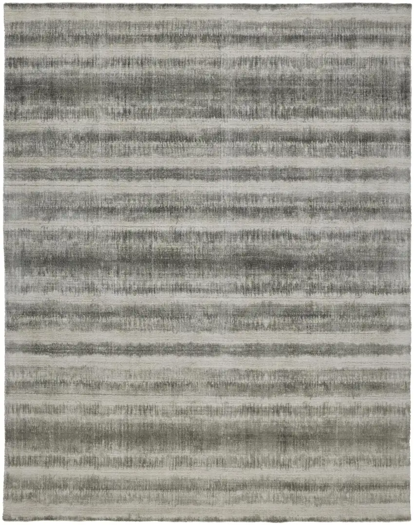 Ivory And Green Striped Hand Woven Area Rug Photo 2