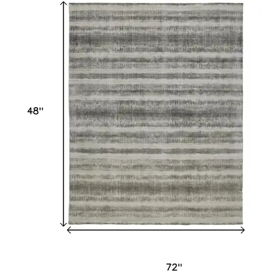 Ivory And Green Striped Hand Woven Area Rug Photo 6