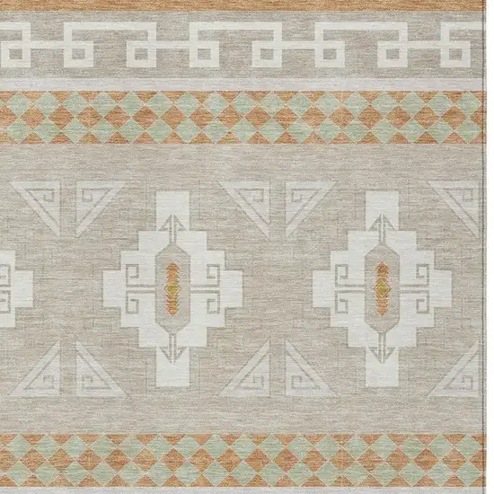 Ivory And Green Tribal Washable Indoor Outdoor Area Rug Photo 5