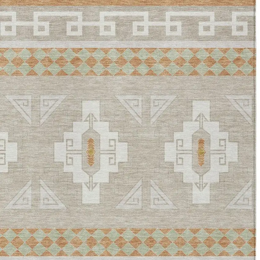 Ivory And Green Tribal Washable Indoor Outdoor Area Rug Photo 5