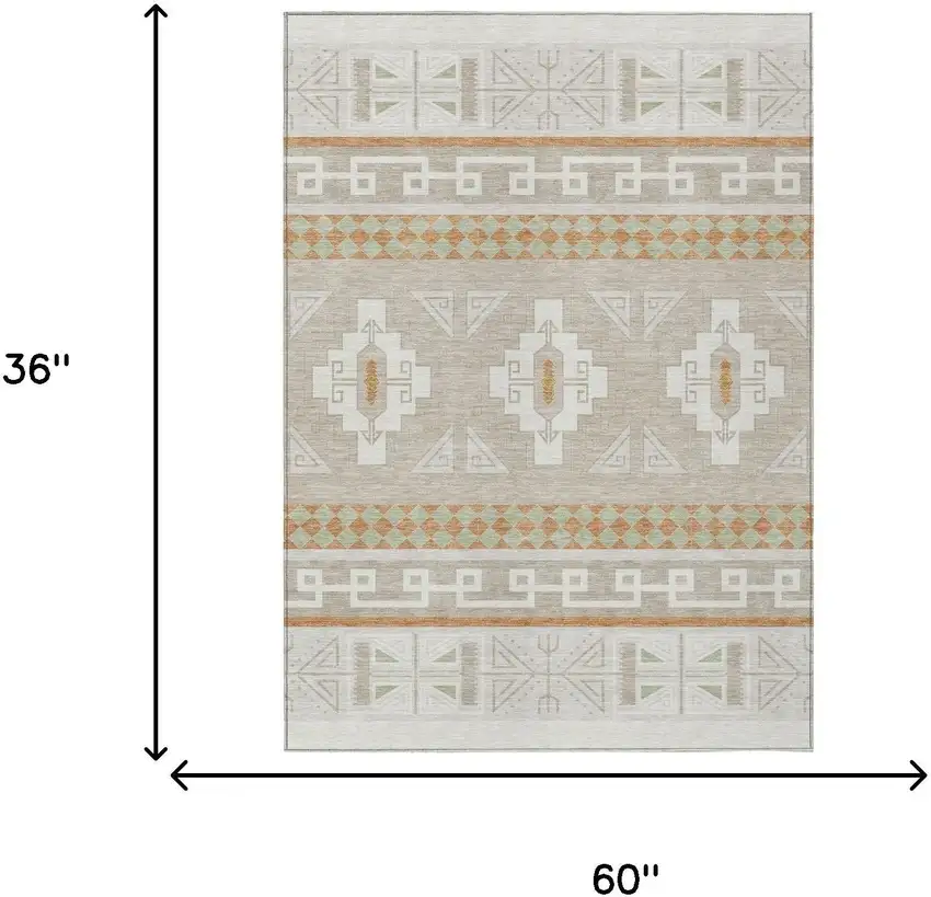 Ivory And Green Tribal Washable Indoor Outdoor Area Rug Photo 9