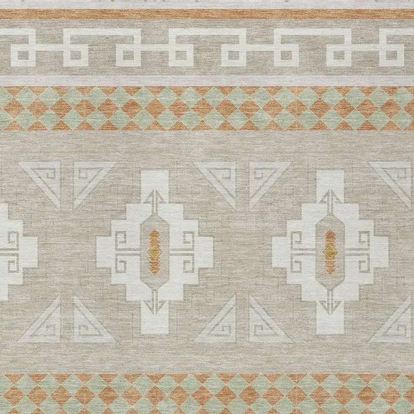 Ivory And Green Tribal Washable Indoor Outdoor Area Rug Photo 3