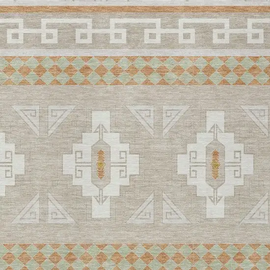 Ivory And Green Tribal Washable Indoor Outdoor Area Rug Photo 3