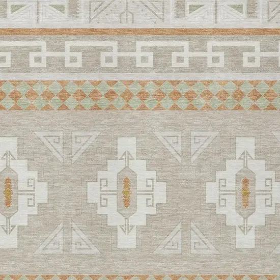 Ivory And Green Tribal Washable Indoor Outdoor Area Rug Photo 5