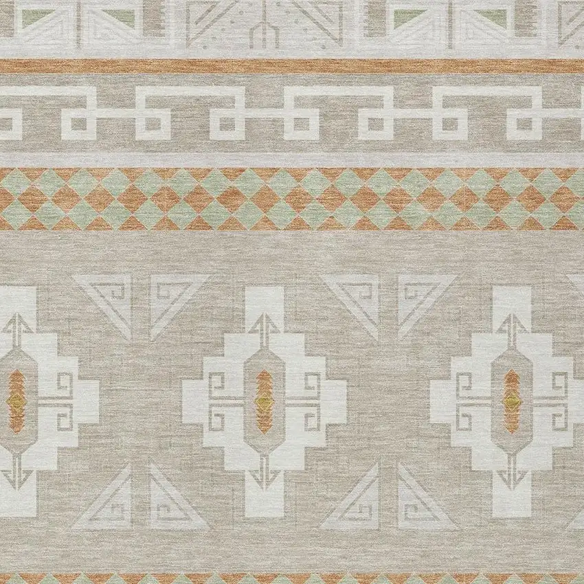 Ivory And Green Tribal Washable Indoor Outdoor Area Rug Photo 5