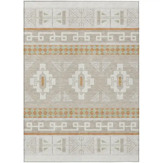 Ivory And Green Tribal Washable Indoor Outdoor Area Rug Photo 2