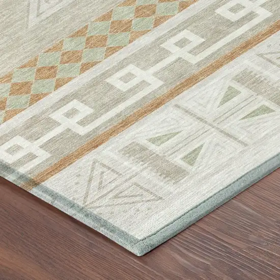 Ivory And Green Tribal Washable Indoor Outdoor Area Rug Photo 7