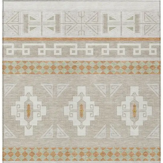 Ivory And Green Tribal Washable Indoor Outdoor Area Rug Photo 4