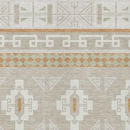 Ivory And Green Tribal Washable Indoor Outdoor Area Rug Photo 3