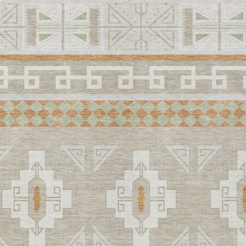 Ivory And Green Tribal Washable Indoor Outdoor Area Rug Photo 3